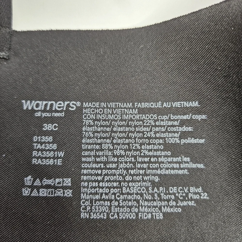 Warner All You Need 38C Bra Black Made In‎ Vietnam